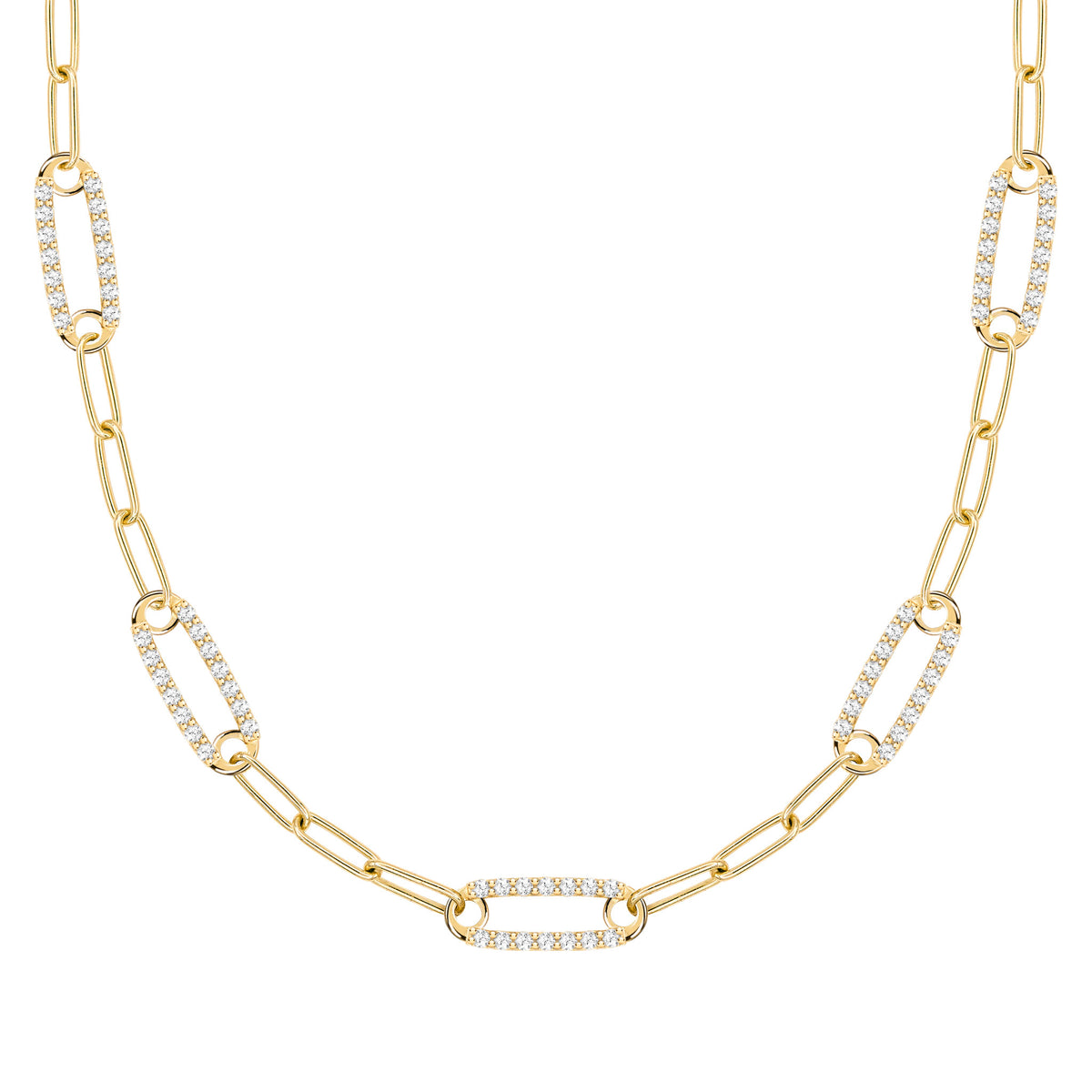 14KT Yellow Gold Diamond Medium Modern Pave Heart Necklace