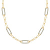 14k yellow gold Adelaide paperclip chain necklace featuring five links encrusted with 1.5 mm pavé alexandrites - front view