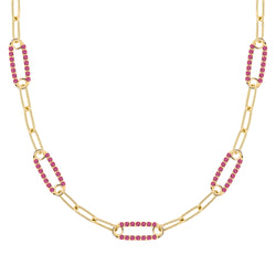 Adelaide 5 Pavé Ruby Link Necklace in 14k Gold (July)