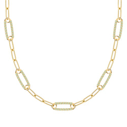 Adelaide 5 Pavé Peridot Link Necklace in 14k Gold (August)