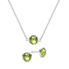 Grand 14k white gold cable chain necklace and stud earrings featuring 6 mm briolette cut bezel set peridots