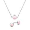 Grand 14k white gold cable chain necklace and stud earrings featuring 6 mm briolette cut bezel set pink opals - front view