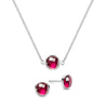 Grand 14k white gold cable chain necklace and stud earrings featuring 6 mm briolette cut bezel set rubies