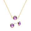 Grand 14k yellow gold cable chain necklace and stud earrings featuring 6 mm briolette cut bezel set amethysts - front view
