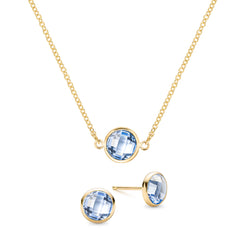 Grand 1 Aquamarine Necklace and Earrings Set in 14k Gold (March)