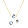 Grand 14k yellow gold cable chain necklace and stud earrings featuring 6 mm briolette cut bezel set aquamarines - front view
