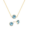 Grand 14k yellow gold cable chain necklace and stud earrings featuring 6 mm briolette cut Nantucket blue topaz - front view