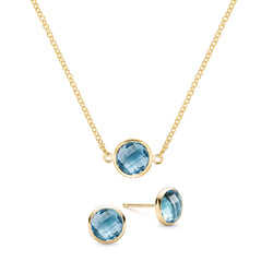 Grand 1 Nantucket Blue Topaz Necklace and Earrings Set in 14k Gold (December)