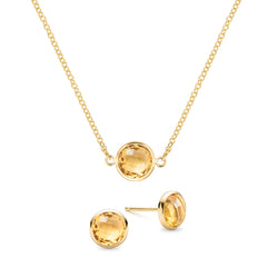 Grand 1 Citrine Necklace and Earrings Set in 14k Gold (November)