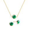 Grand 14k yellow gold cable chain necklace and stud earrings featuring 6 mm briolette cut bezel set emeralds - front view