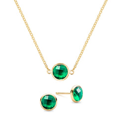 Grand 1 Emerald Necklace and Earrings Set in 14k Gold (May)
