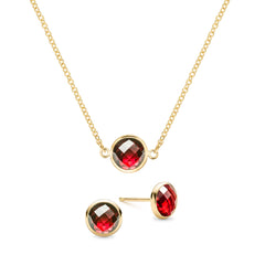Grand 1 Garnet Necklace and Earrings Set in 14k Gold (January)