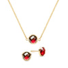 Grand 14k yellow gold cable chain necklace and stud earrings featuring 6 mm briolette cut bezel set garnets - front view