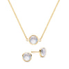 Grand 14k yellow gold cable chain necklace and stud earrings featuring 6 mm briolette cut bezel set moonstones - front view