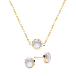 Grand 1 Moonstone Necklace and Earrings Set in 14k Gold (June)