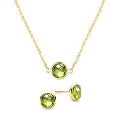 Grand 1 Peridot Necklace and Earrings Set in 14k Gold (August)