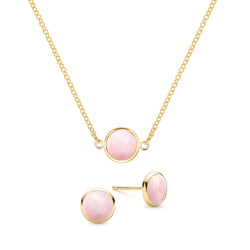 Grand 1 Pink Opal Necklace and Earrings Set in 14k Gold (October)