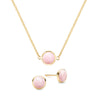 Grand 14k yellow gold cable chain necklace and stud earrings featuring 6 mm briolette cut bezel set pink opals - front view