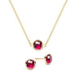 Grand 1 Ruby Necklace and Earrings Set in 14k Gold (July)
