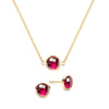 Grand 14k yellow gold cable chain necklace and stud earrings featuring 6 mm briolette cut bezel set rubies - front view