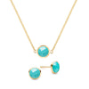 Grand 14k yellow gold cable chain necklace and stud earrings featuring 6 mm briolette cut bezel set turquoise - front view