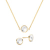 Grand 14k yellow gold cable chain necklace and stud earrings featuring 6 mm briolette cut bezel set white topaz - front view