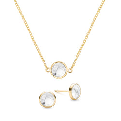 Grand 1 White Topaz Necklace and Earrings Set in 14k Gold (April)
