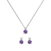 Pair of Greenwich white gold earrings and a Greenwich white gold necklace featuring 4 mm amethysts and 2.1 mm diamonds
