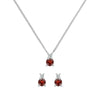 Pair of Greenwich white gold earrings and a Greenwich white gold necklace featuring 4 mm garnets and 2.1 mm diamonds