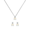 Pair of Greenwich white gold earrings and a Greenwich white gold necklace featuring 4 mm moonstones and 2.1 mm diamonds