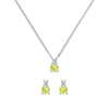 Pair of Greenwich white gold earrings and a Greenwich white gold necklace featuring 4 mm peridots and 2.1 mm diamonds