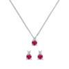 Pair of Greenwich earrings and a necklace in 14k white gold featuring 4 mm rubies and 2.1 mm diamonds