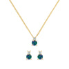Pair of Greenwich gold earrings and a Greenwich gold necklace featuring 4 mm alexandrites and 2.1 mm diamonds - front view