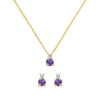 Pair of Greenwich gold earrings and a Greenwich gold necklace featuring 4 mm amethysts and 2.1 mm diamonds - front view