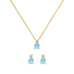 Greenwich 1 Nantucket Blue Topaz & Diamond Necklace and Earrings Set in 14k Gold (December)