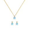 Pair of Greenwich gold earrings and a Greenwich gold necklace featuring 4 mm Nantucket blue topaz and 2.1 mm diamonds