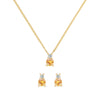 Pair of Greenwich gold earrings and a Greenwich gold necklace featuring 4 mm citrines and 2.1 mm diamonds - front view