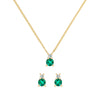 Pair of Greenwich gold earrings and a Greenwich gold necklace featuring 4 mm emeralds and 2.1 mm diamonds - front view
