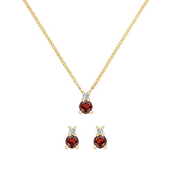Greenwich Solitaire Garnet & Diamond Necklace and Earrings Set in 14k Gold (January)