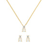 Pair of Greenwich gold earrings and a Greenwich gold necklace featuring 4 mm moonstones and 2.1 mm diamonds - front view