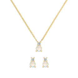 Greenwich 1 Opal & Diamond Necklace and Earrings Set in 14k Gold (October)