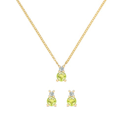 Greenwich Solitaire Peridot & Diamond Necklace and Earrings Set in 14k Gold (August)