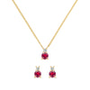 Pair of Greenwich earrings and a necklace in 14k gold featuring 4 mm rubies and 2.1 mm diamonds - front view