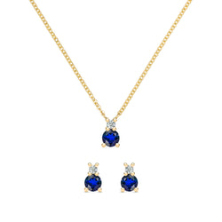 Greenwich Solitaire Sapphire & Diamond Necklace and Earrings Set in 14k Gold (September)