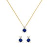 Pair of Greenwich earrings and a necklace in 14k gold featuring 4 mm sapphires and 2.1 mm diamonds - front view