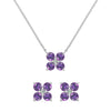 Pair of Greenwich earrings and a necklace in 14k white gold featuring 4 mm amethysts and 2.1 mm diamonds