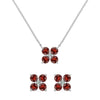 Pair of Greenwich earrings and a necklace in 14k white gold featuring 4 mm garnets and 2.1 mm diamonds