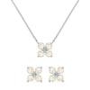 Pair of Greenwich earrings and a necklace in 14k white gold featuring 4 mm opals and 2.1 mm diamonds