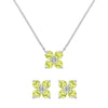 Pair of Greenwich earrings and a necklace in 14k white gold featuring 4 mm peridots and 2.1 mm diamonds