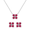 Pair of Greenwich earrings and a necklace in 14k white gold featuring 4 mm rubies and 2.1 mm diamonds